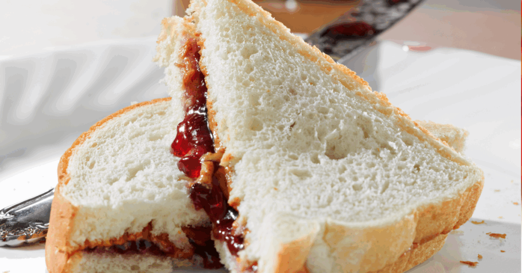 Low-point peanut butter and jelly sandwich made with PB2 and sugar-free jelly on 45-calorie wheat bread.