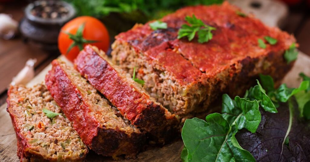 Hearty turkey meatloaf topped with Ketchup and BBQ sauce served with mashed potatoes and gravy.